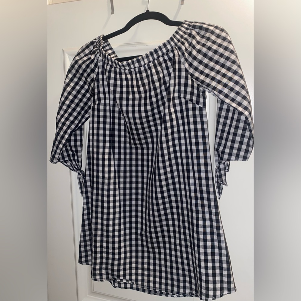 Off the shoulder black & white gingham mini dress/long top